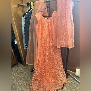Elegant Coral Embroidered Prom Dress